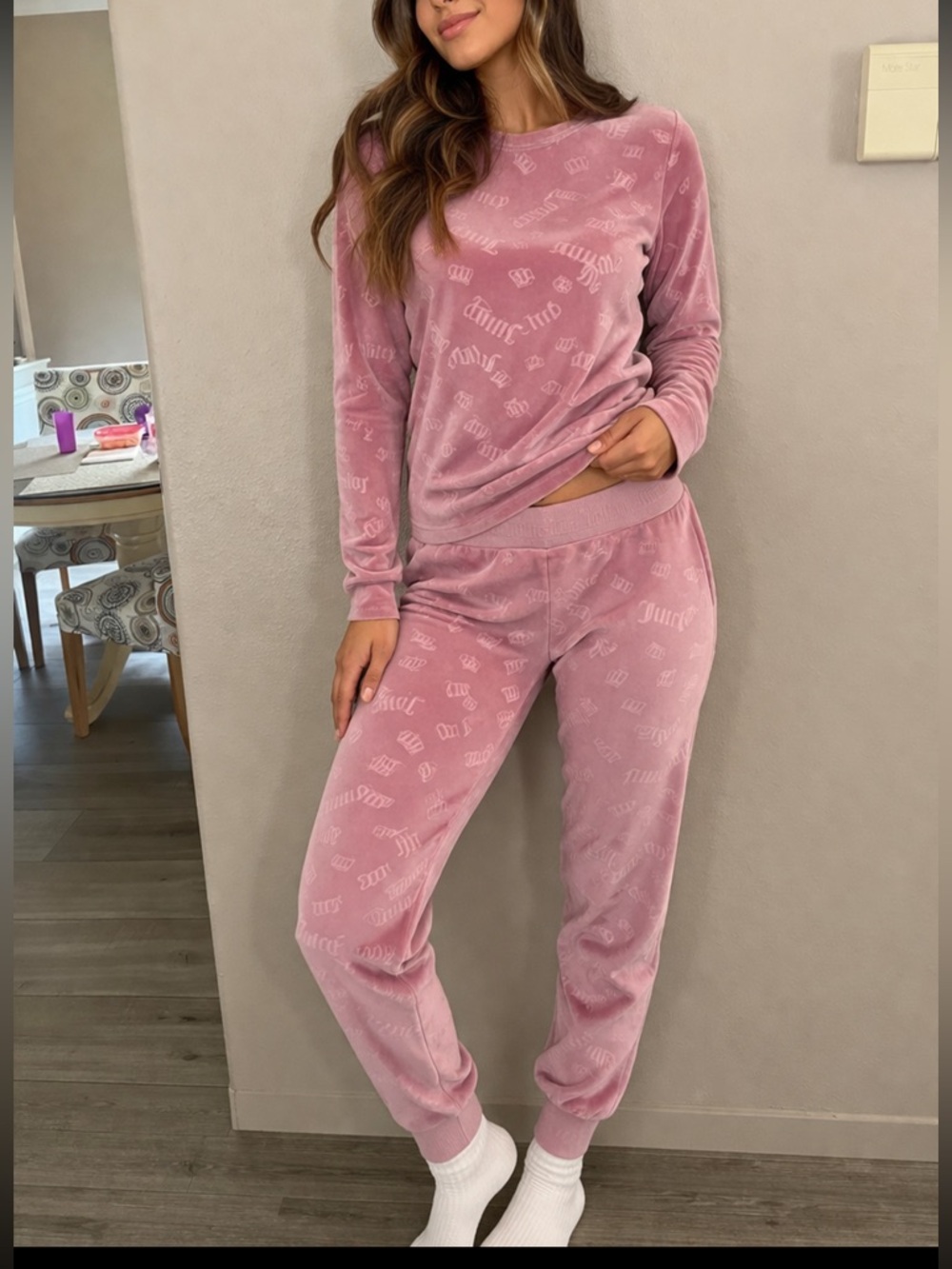 Juicy Couture Velour Monogram pink pants Lounge Set jogger pants